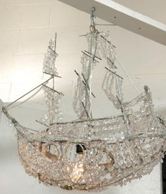 Italian Vintage Venetian Style Lucite Crystal Ship Motif Chandelier