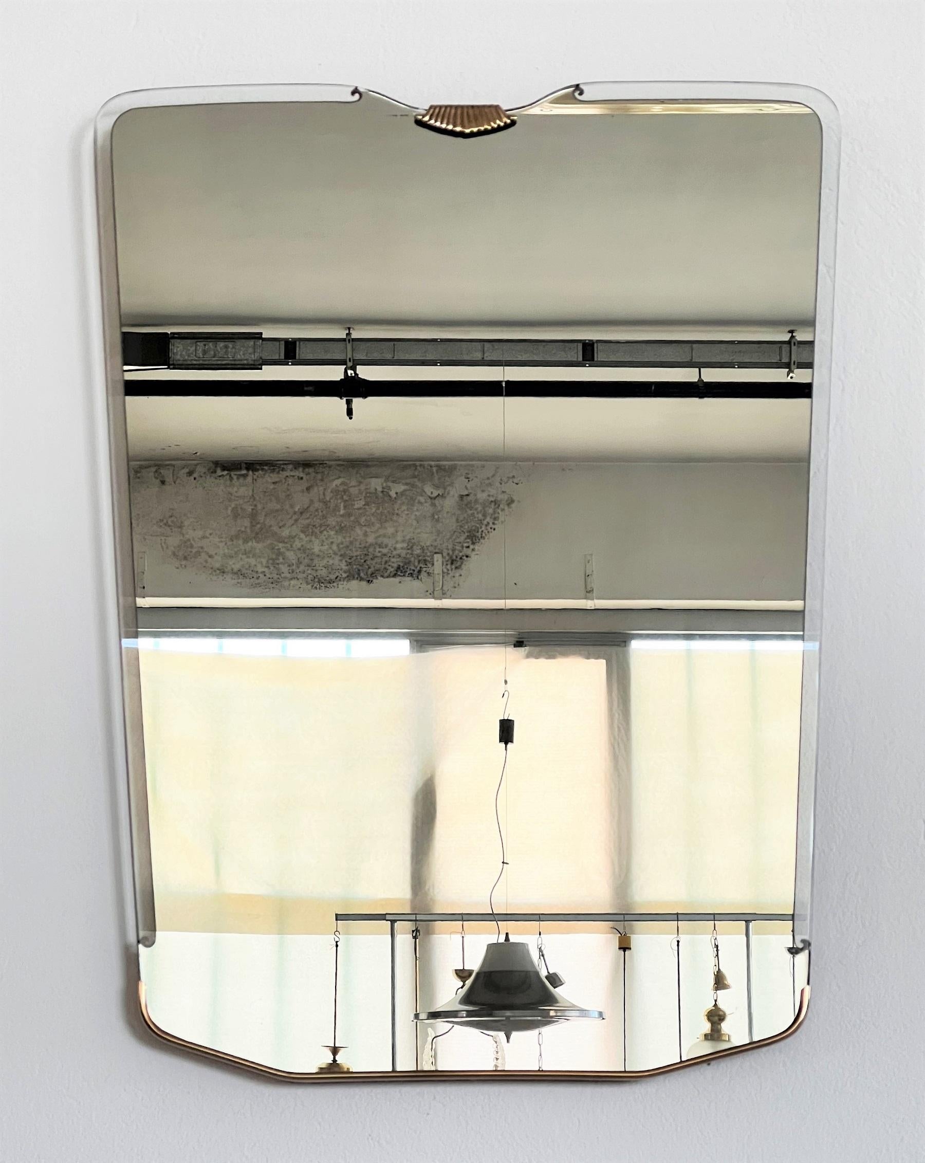 Italian Vintage Wall Mirror with Brass Details, 1950s 1
