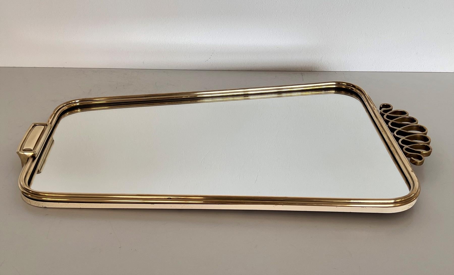 Italian Vintage Wall Mirror with Brass Frame and Detail in Giò Ponti Style, 1970 6