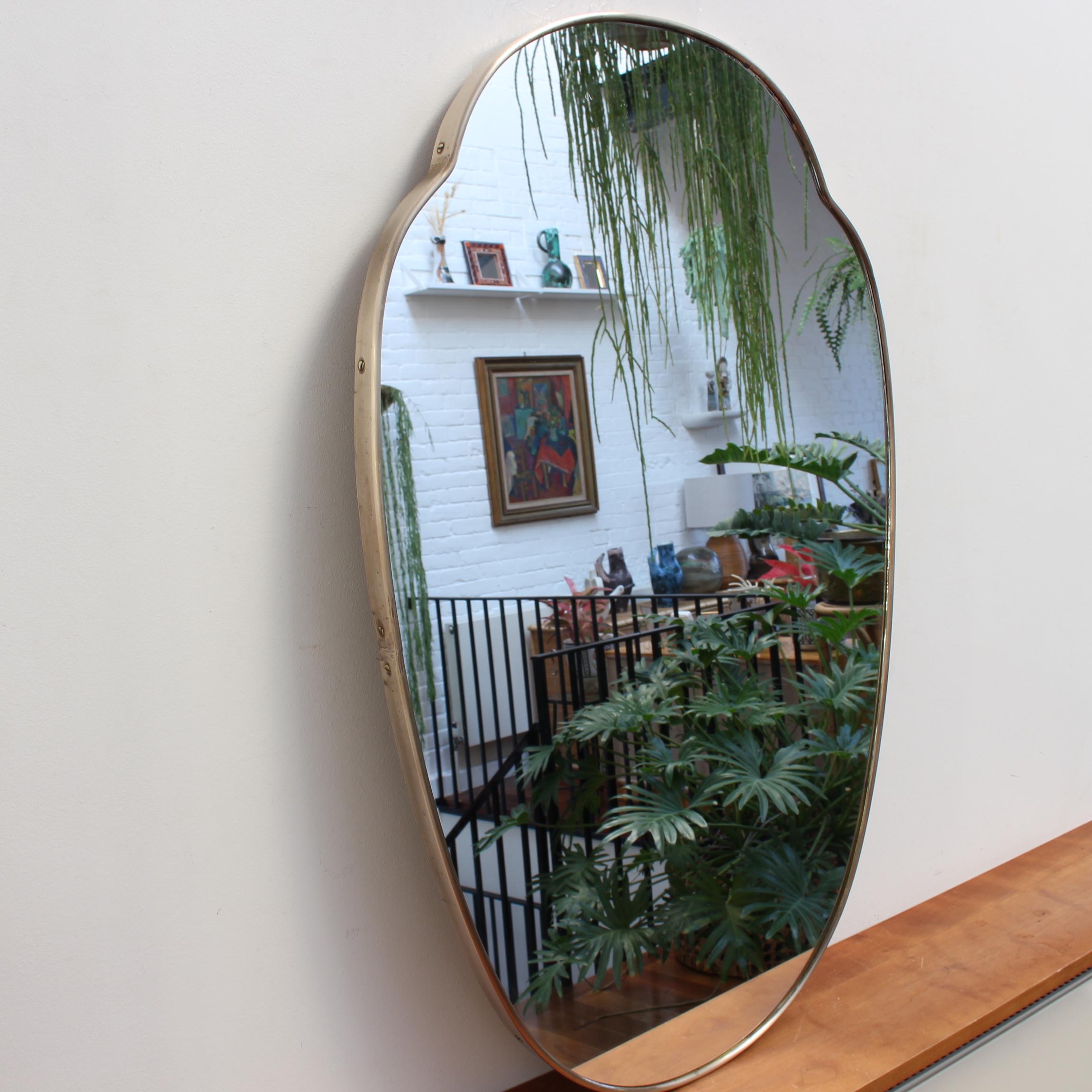 Mid-Century Modern Italian Vintage Wall Mirror with Brass Frame 'circa 1950s', Large