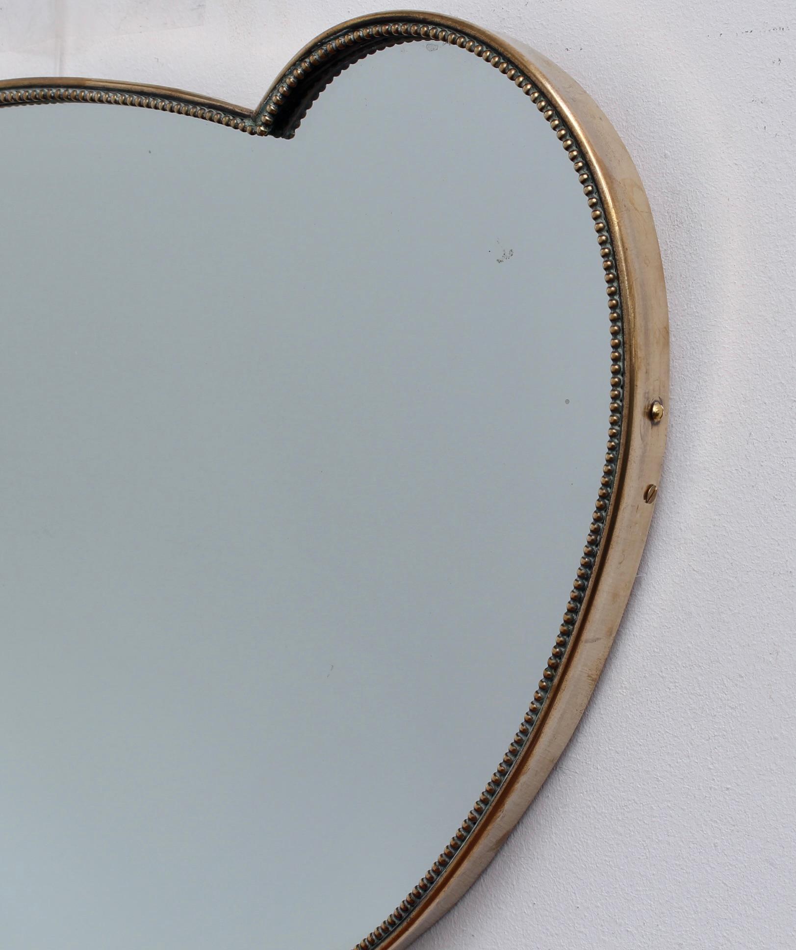 Mid-20th Century Italian Vintage Wall Mirror with Brass Frame (circa 1950s) - Small For Sale