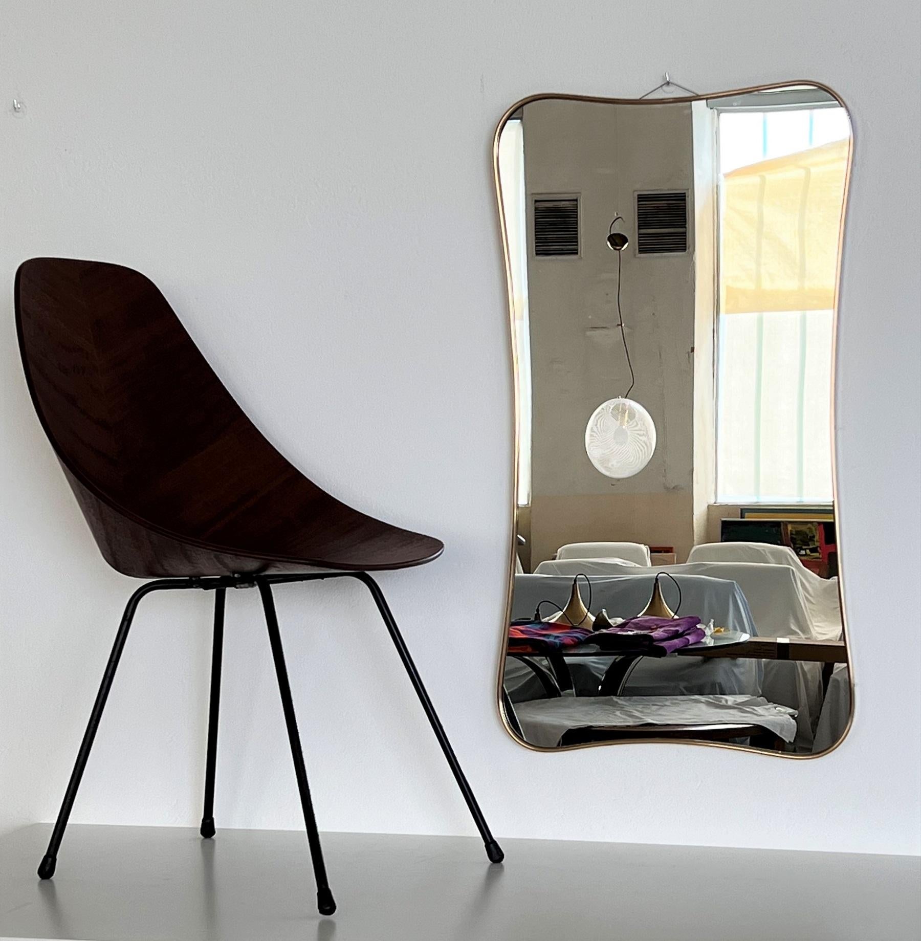 Italian Vintage Wall Mirror with Brass Frame in Giò Ponti Style, 1970s 5