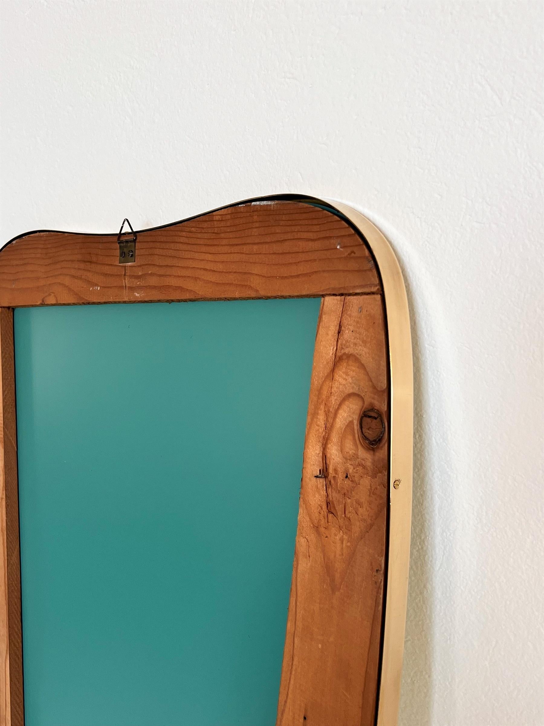 Italian Vintage Wall Mirror with Brass Frame in Giò Ponti Style, 1970s 10