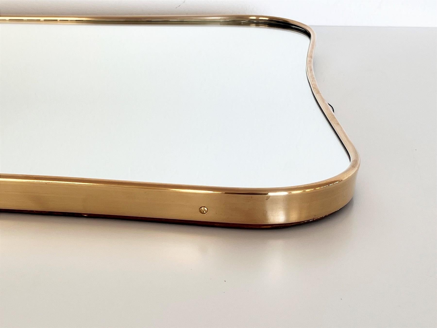Italian Vintage Wall Mirror with Brass Frame in Giò Ponti Style, 1970s 11