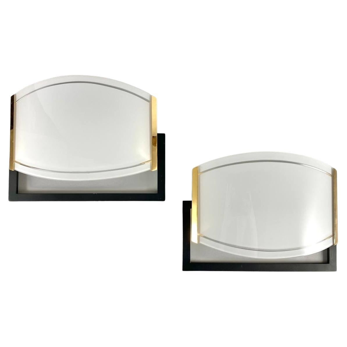 Italian Vintage Wall Sconces, CR Paired Wall Lamps in Brass and Glass For Sale