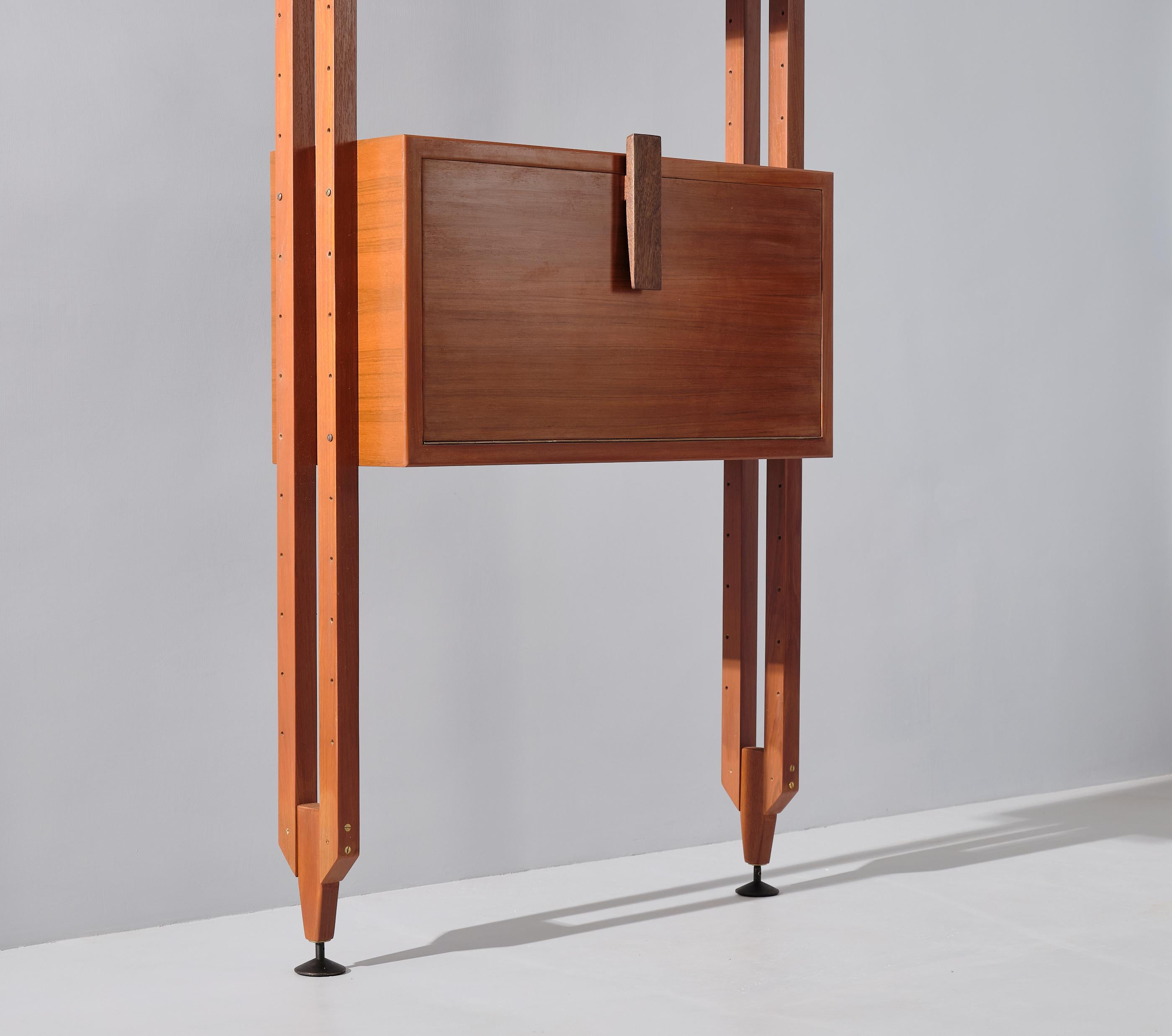 Mid-Century Modern Italian Vintage Wall Unit With Floor to Ceiling Fixing, Completely Restored
