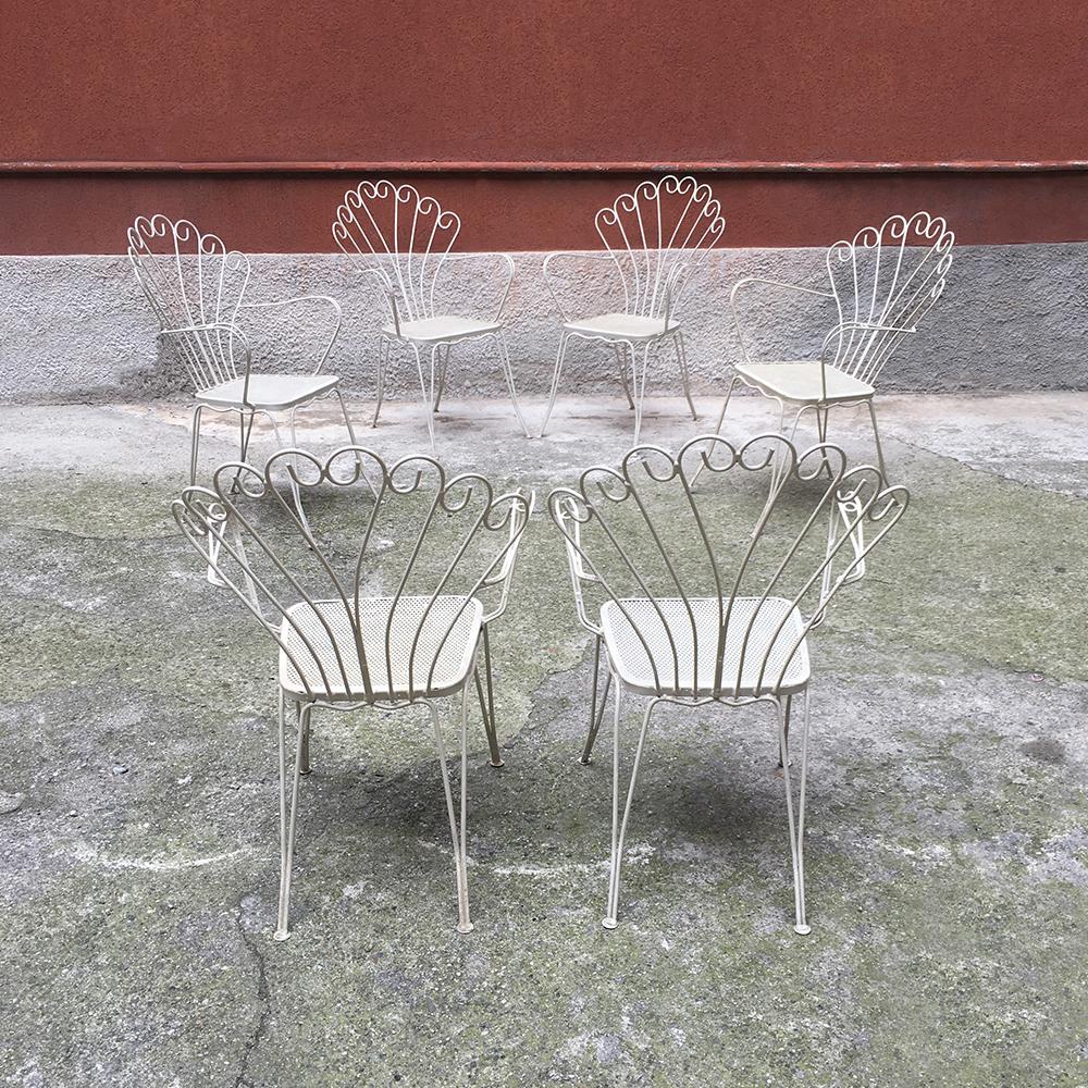 Italian Vintage White Curved Metal Rod Chair, 1960s 5