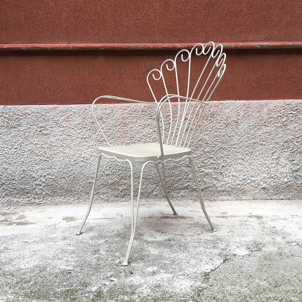 Italian Vintage White Curved Metal Rod Chair, 1960s 2