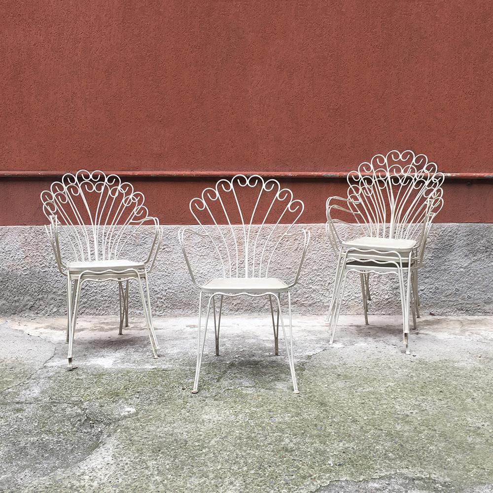 Italian Vintage White Curved Metal Rod Chair, 1960s 3