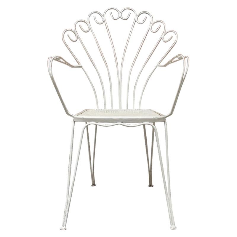 Italian Vintage White Curved Metal Rod Chair, 1960s