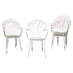 Italian Vintage White Curved Metal Rod Chairs, 1960s
