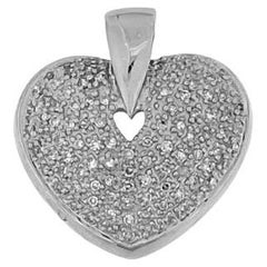 Pendentif italien vintage cœur en or blanc et diamants