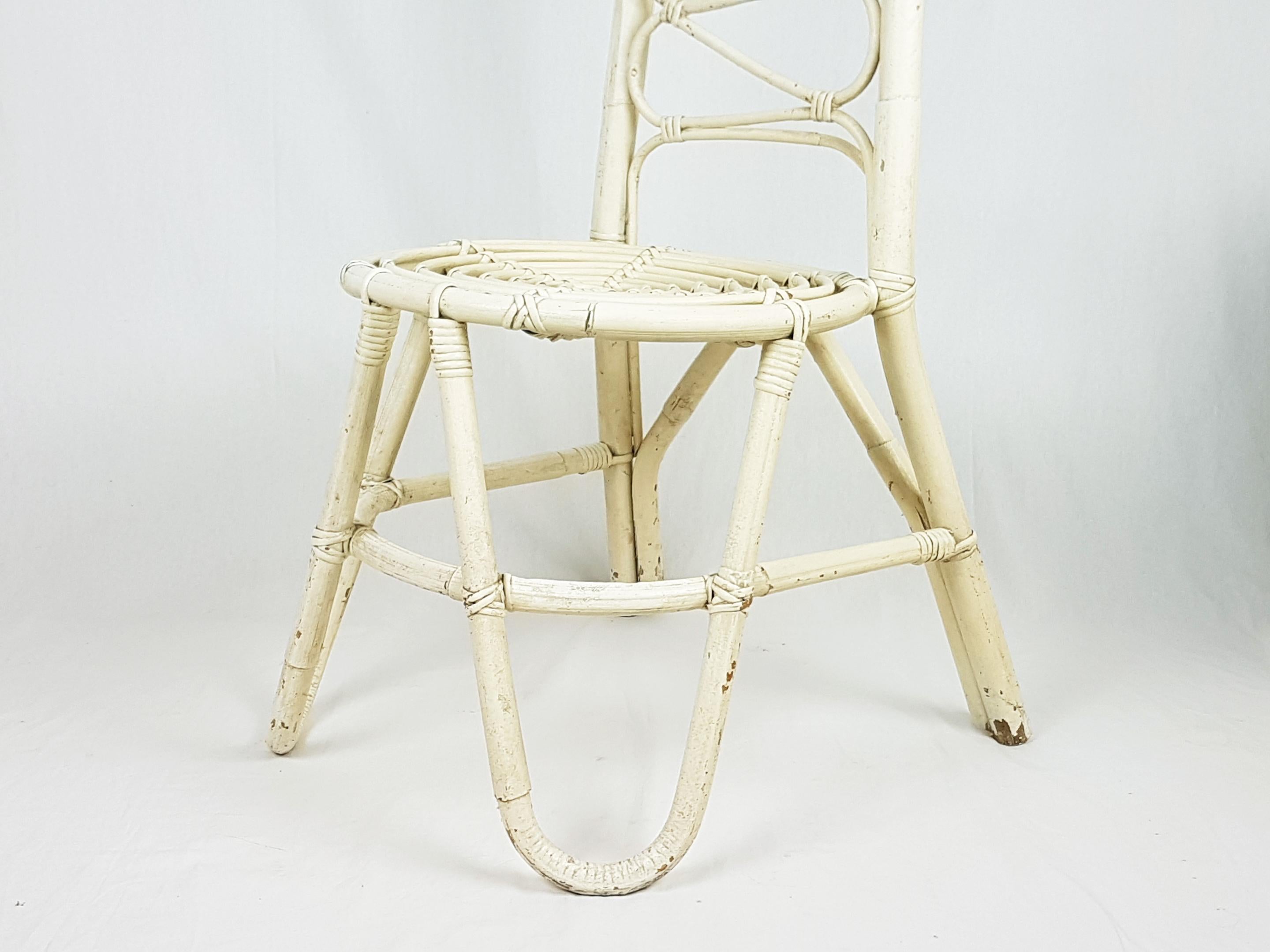 Hand-Crafted Italian Vintage White High Back Rattan Chair, 1960s