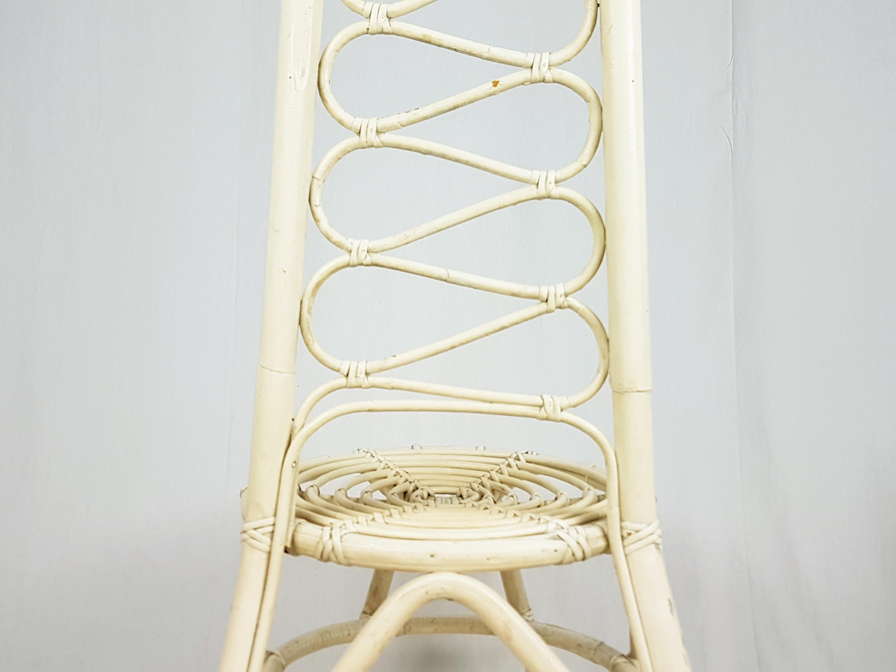 Italian Vintage White High Back Rattan Chair, 1960s 2
