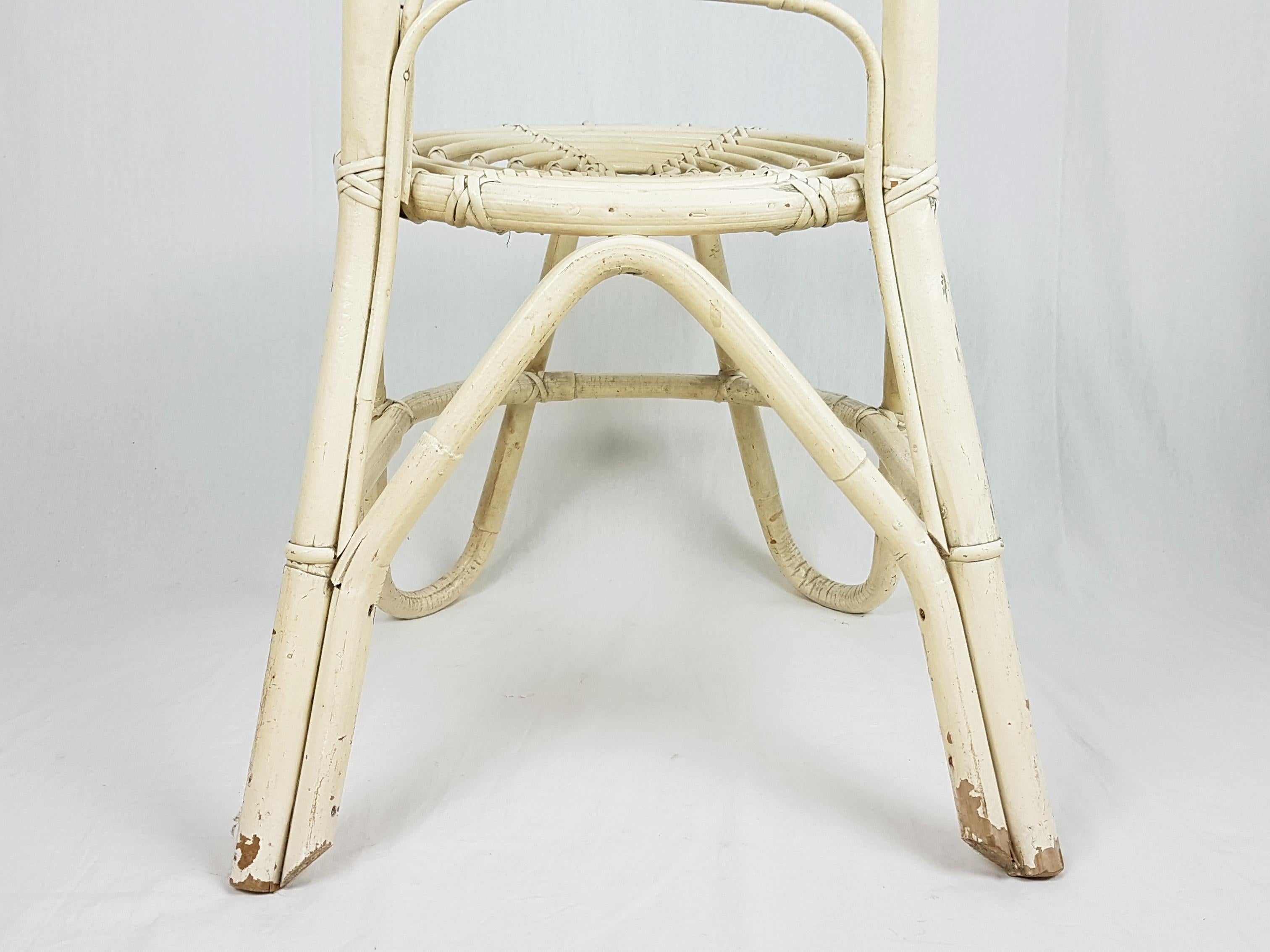 Italian Vintage White High Back Rattan Chair, 1960s 3