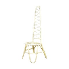Italian Vintage White High Back Rattan Chair, 1960s