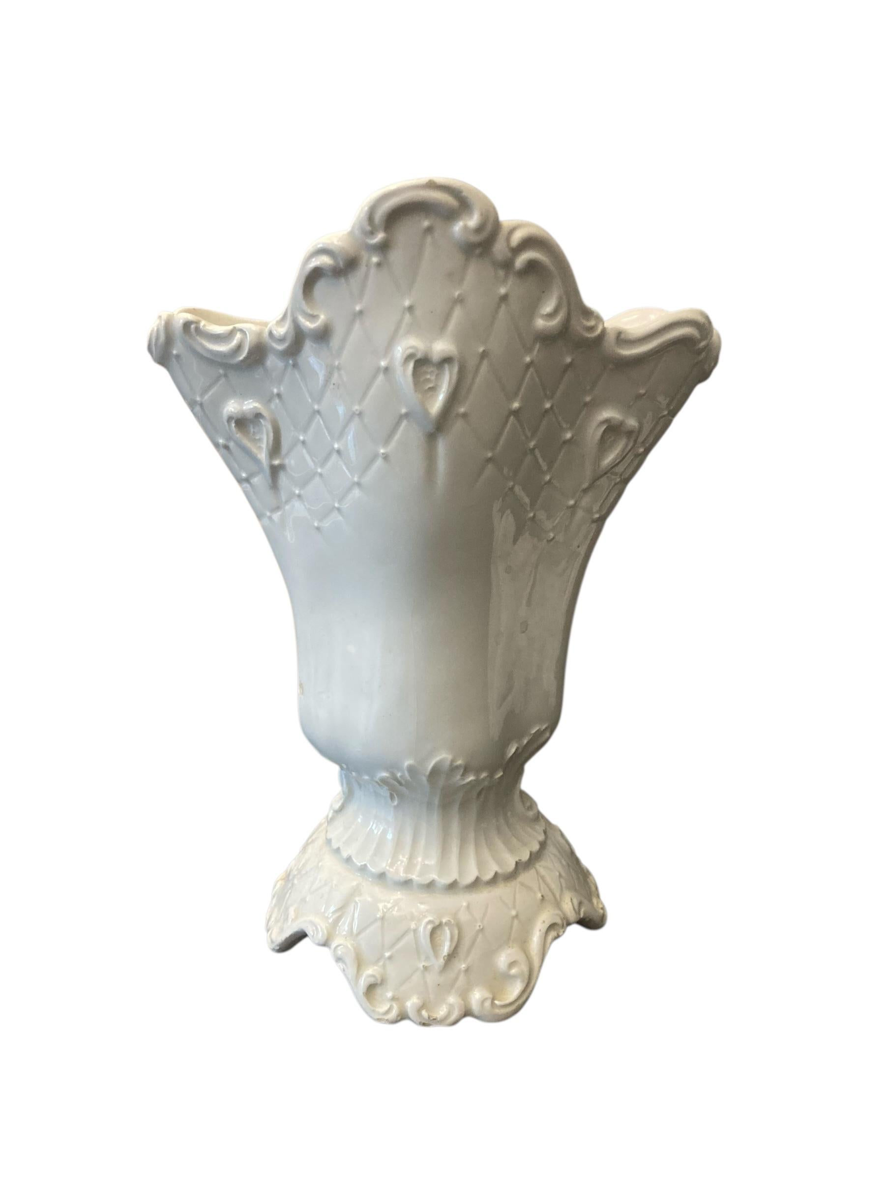 Céramique Vase ou jardinière italienne vintage à piédestal blanc en vente
