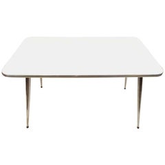 Italian Vintage White Table, Metal structure and Formica top, 1950's