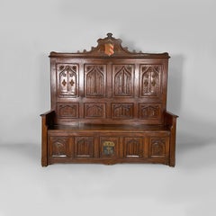 Italian vintage wood bench with decorations, 1930s