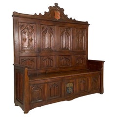 Italian vintage wood bench with decorations, 1930s