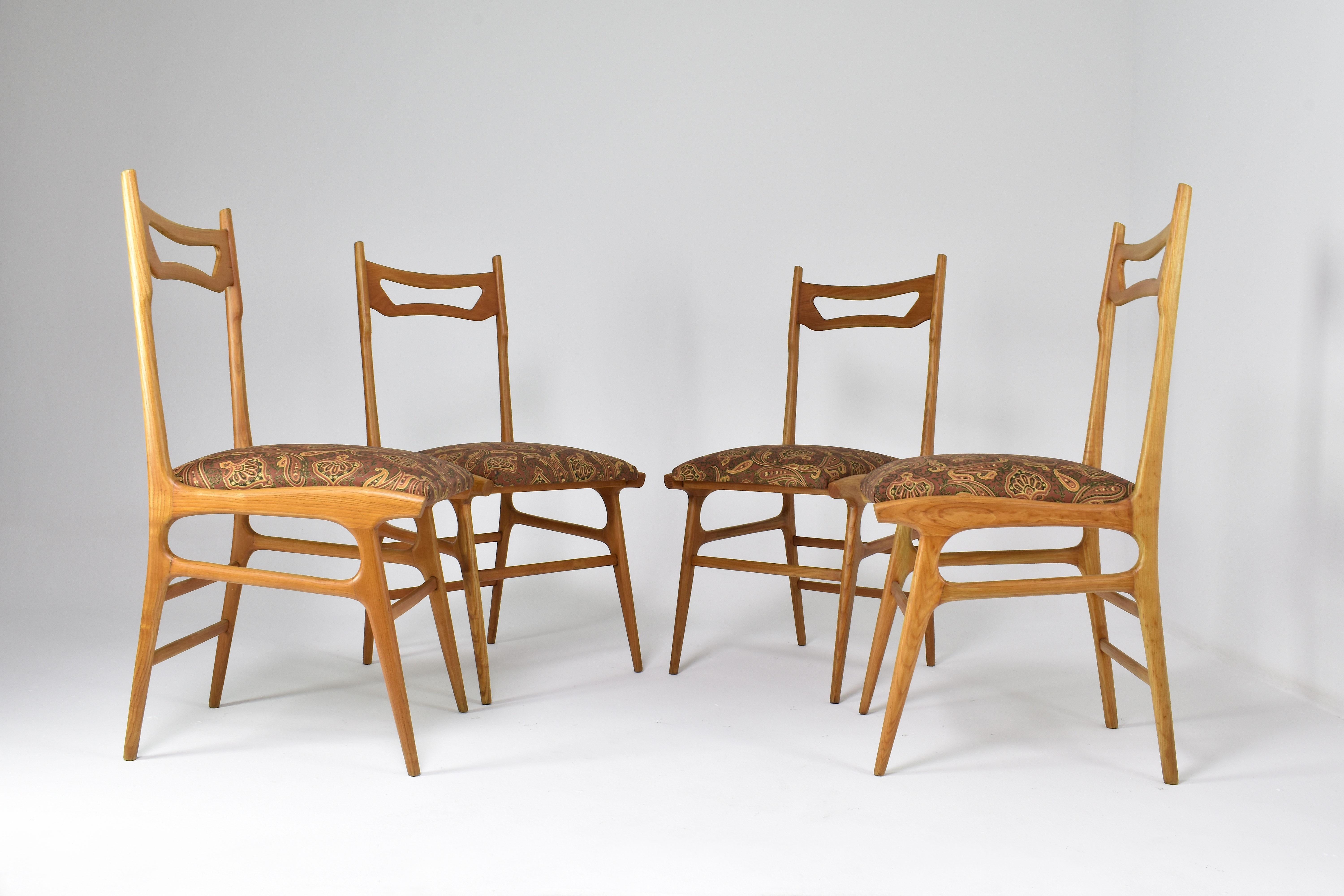 Italian Vintage Wooden Dining Chairs, Set of Four, 1950s For Sale 10