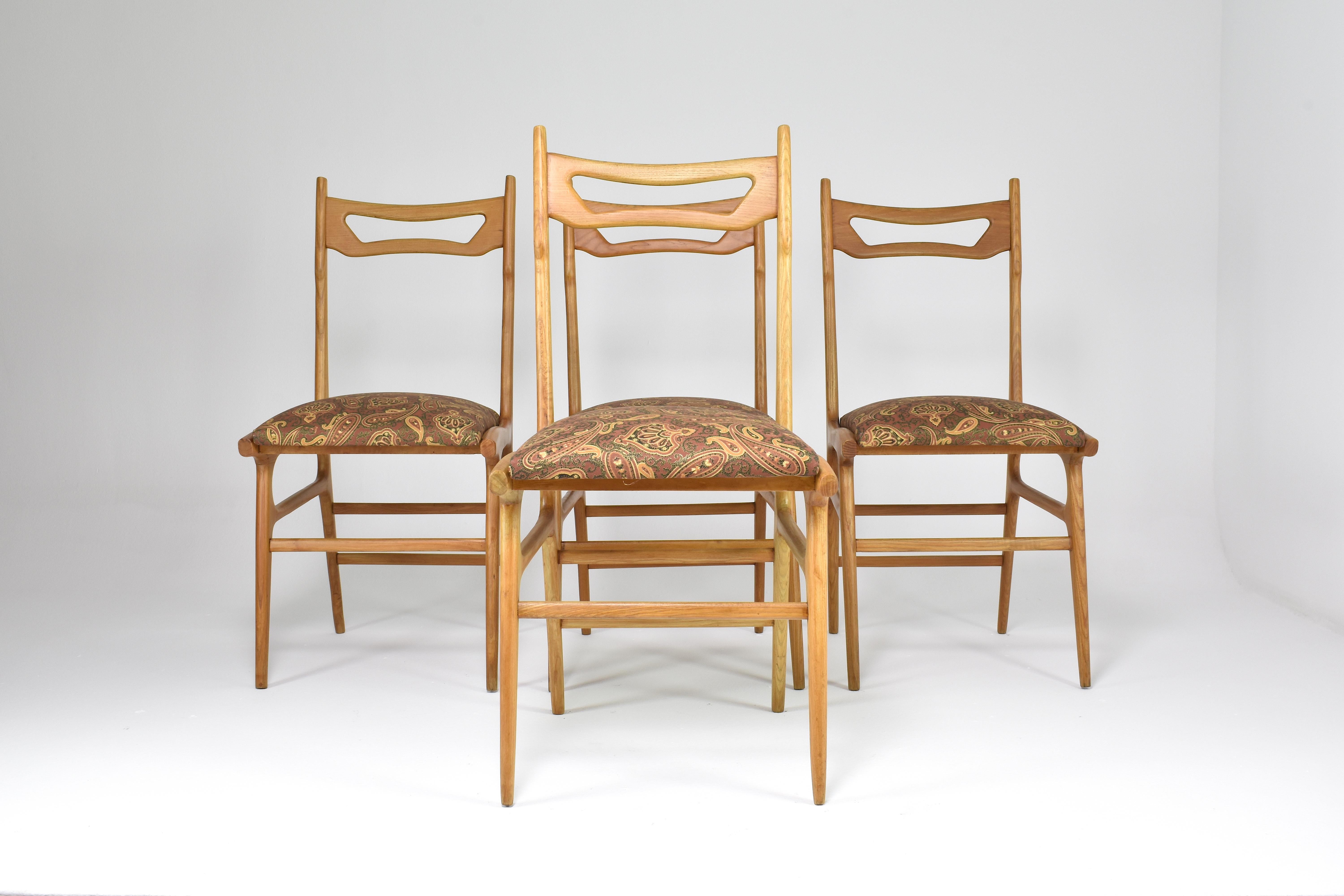 Mid-Century Modern Italian Vintage Wooden Dining Chairs, Set of Four, 1950s For Sale