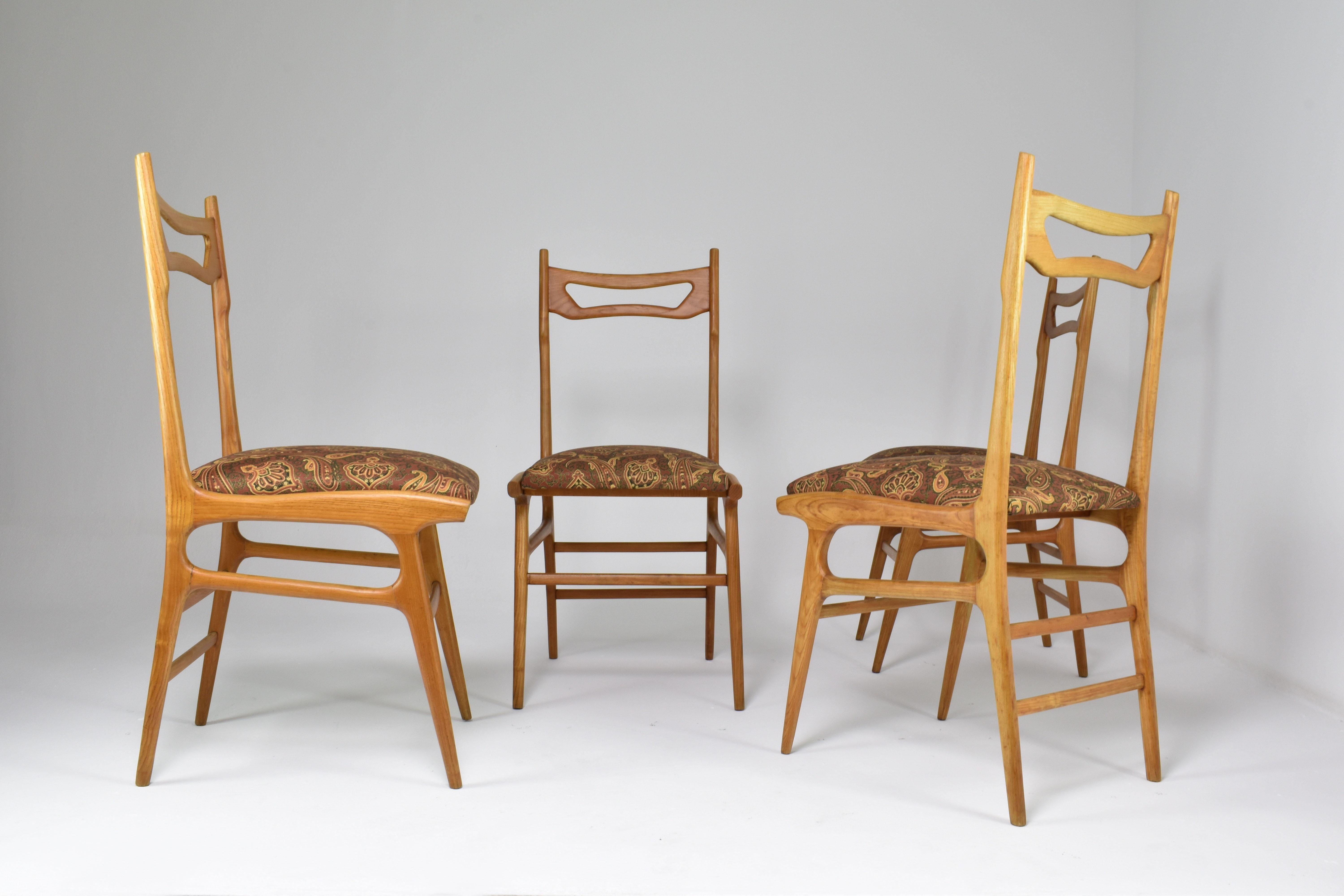 20th Century Italian Vintage Wooden Dining Chairs, Set of Four, 1950s For Sale