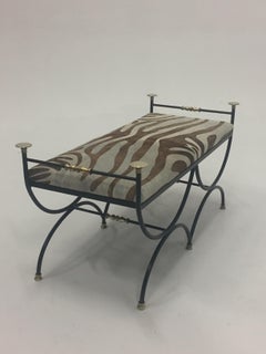 Italian Vintage Wrought Iron Brass and Cowhide Bench