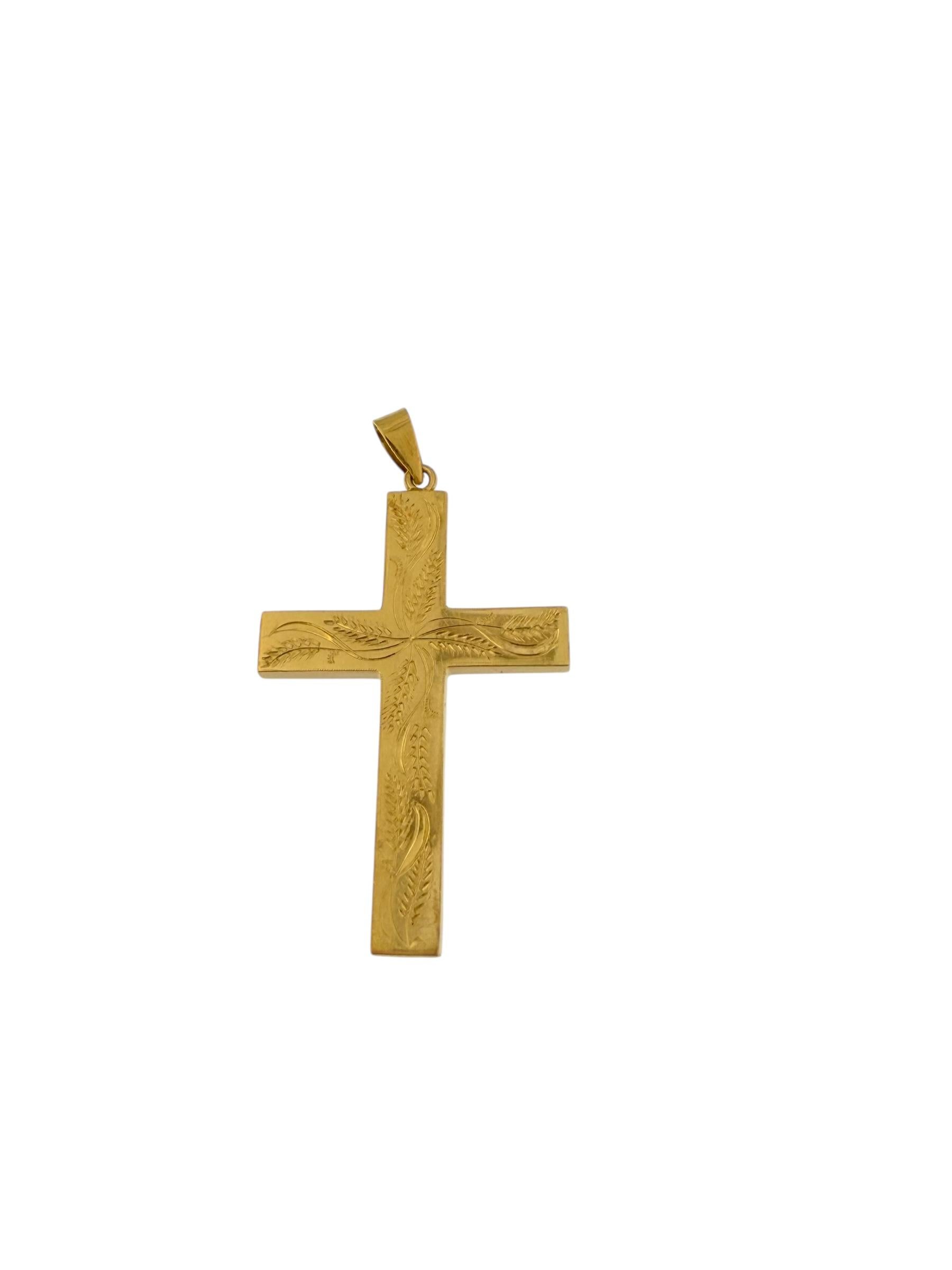 Moderno Croce d'oro giallo d'epoca con motivi di spighe di grano in vendita