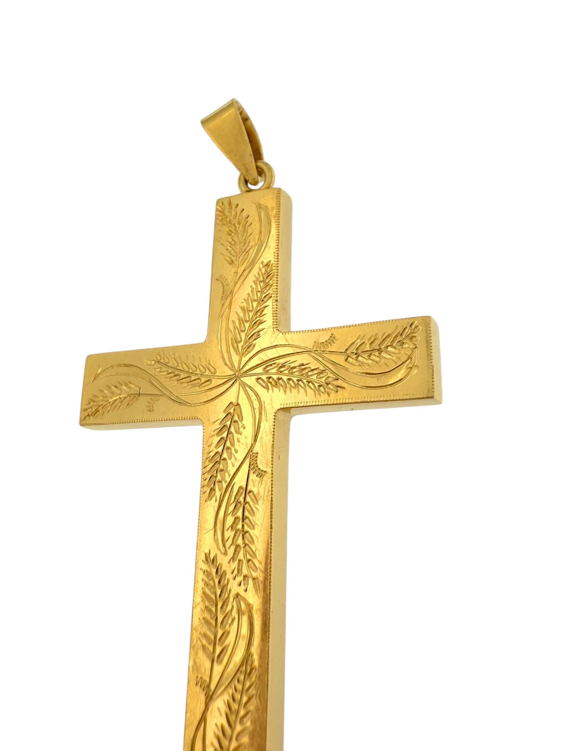 da uomo o donna Croce d'oro giallo d'epoca con motivi di spighe di grano in vendita