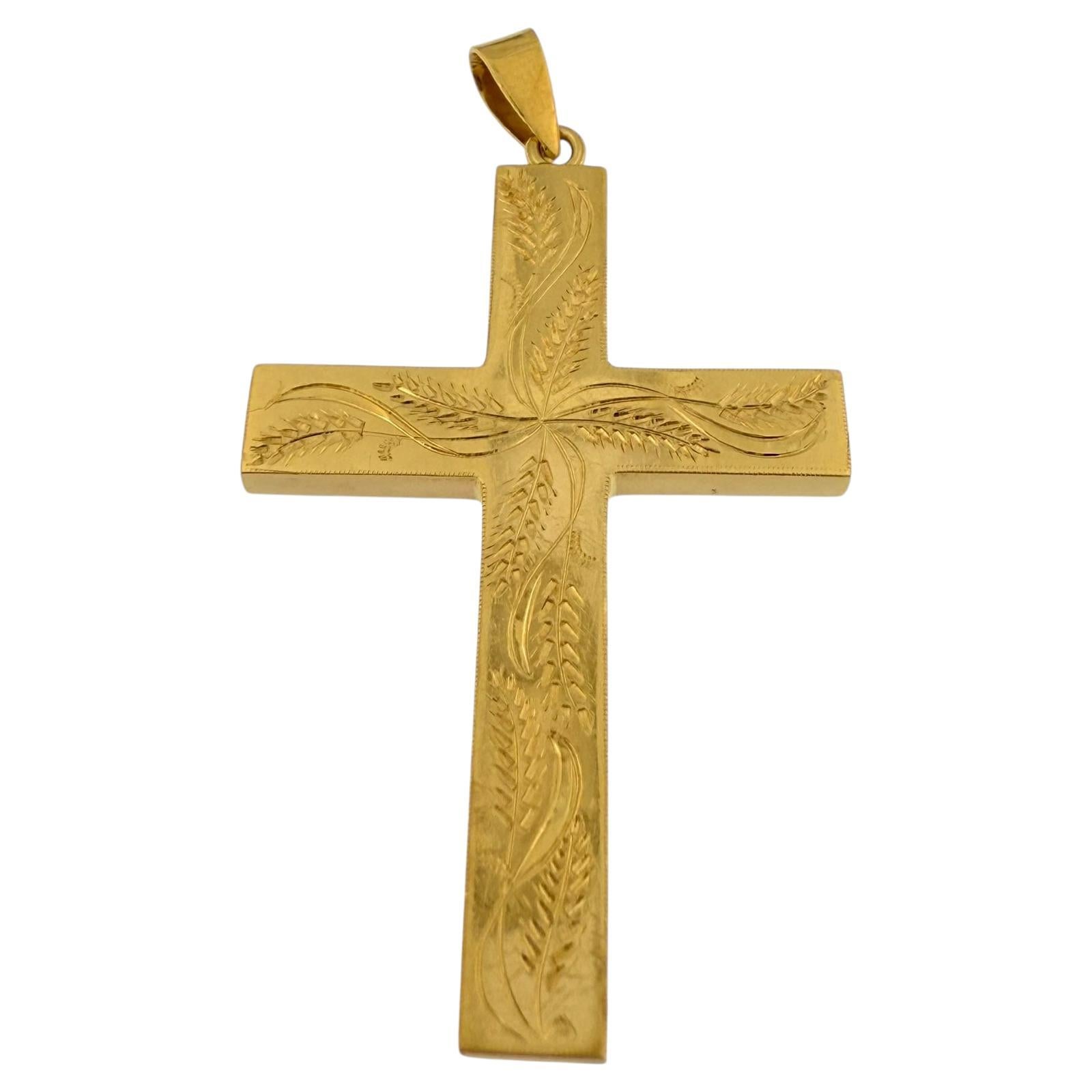 Croix italienne vintage en or jaune avec motifs d'oreilles de blé