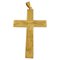 Italian Vintage Yellow Gold Cross with Ear of Wheat Patterns