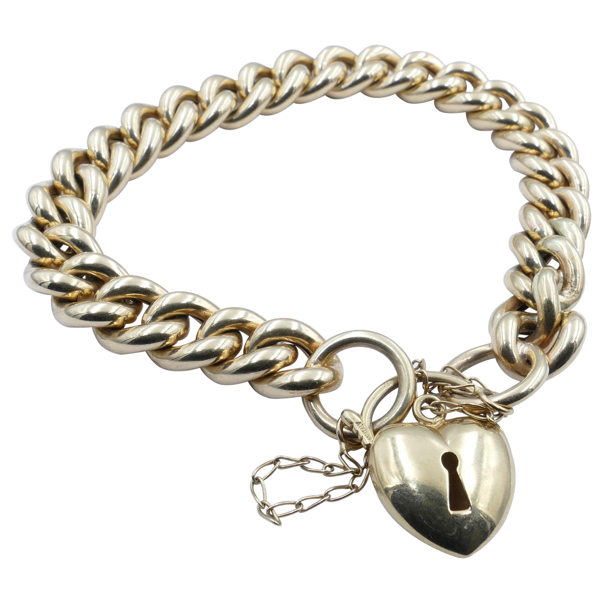 Italian Vintage Yellow Gold Curb Link Chain Bracelet For Sale
