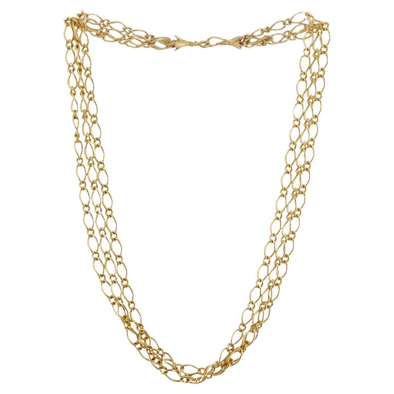 Italian Vintage Yellow Gold Three Row Chain Necklace For Sale at 
