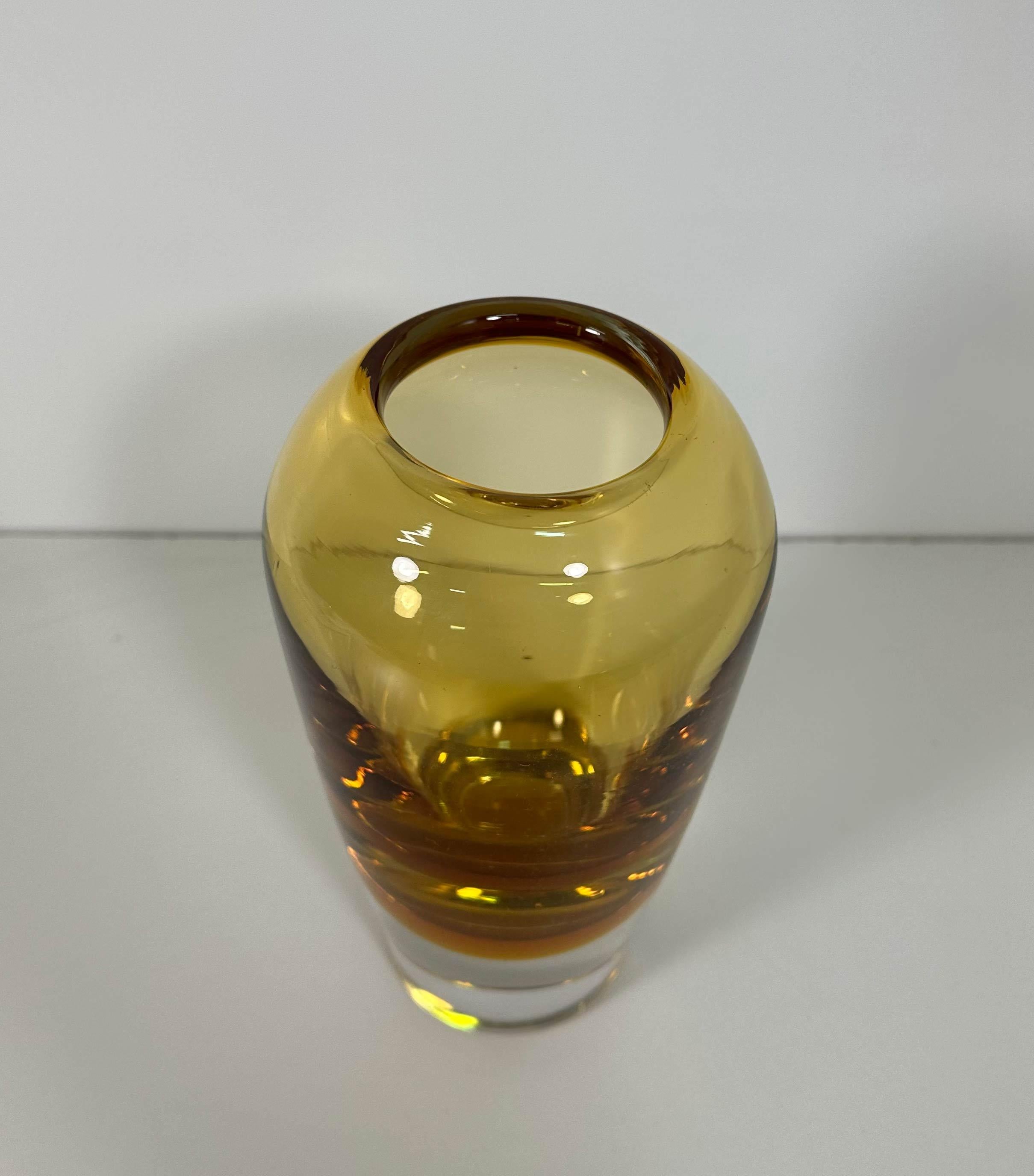 Mid-Century Modern Italian Vintage Yellow Sommerso Murano Glass Vase, 1970s