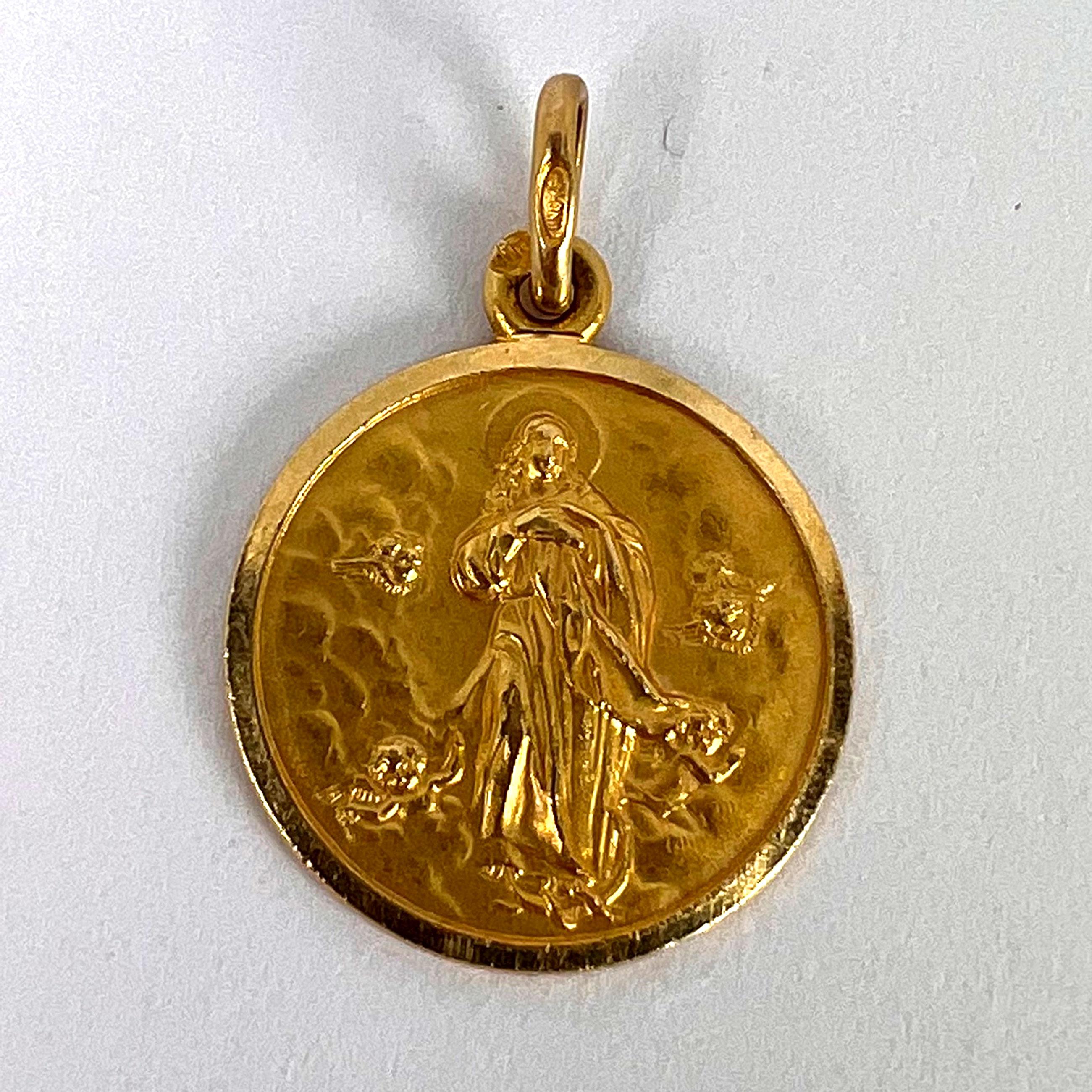 Italian Virgin Mary 18K Yellow Gold Charm Pendant 6