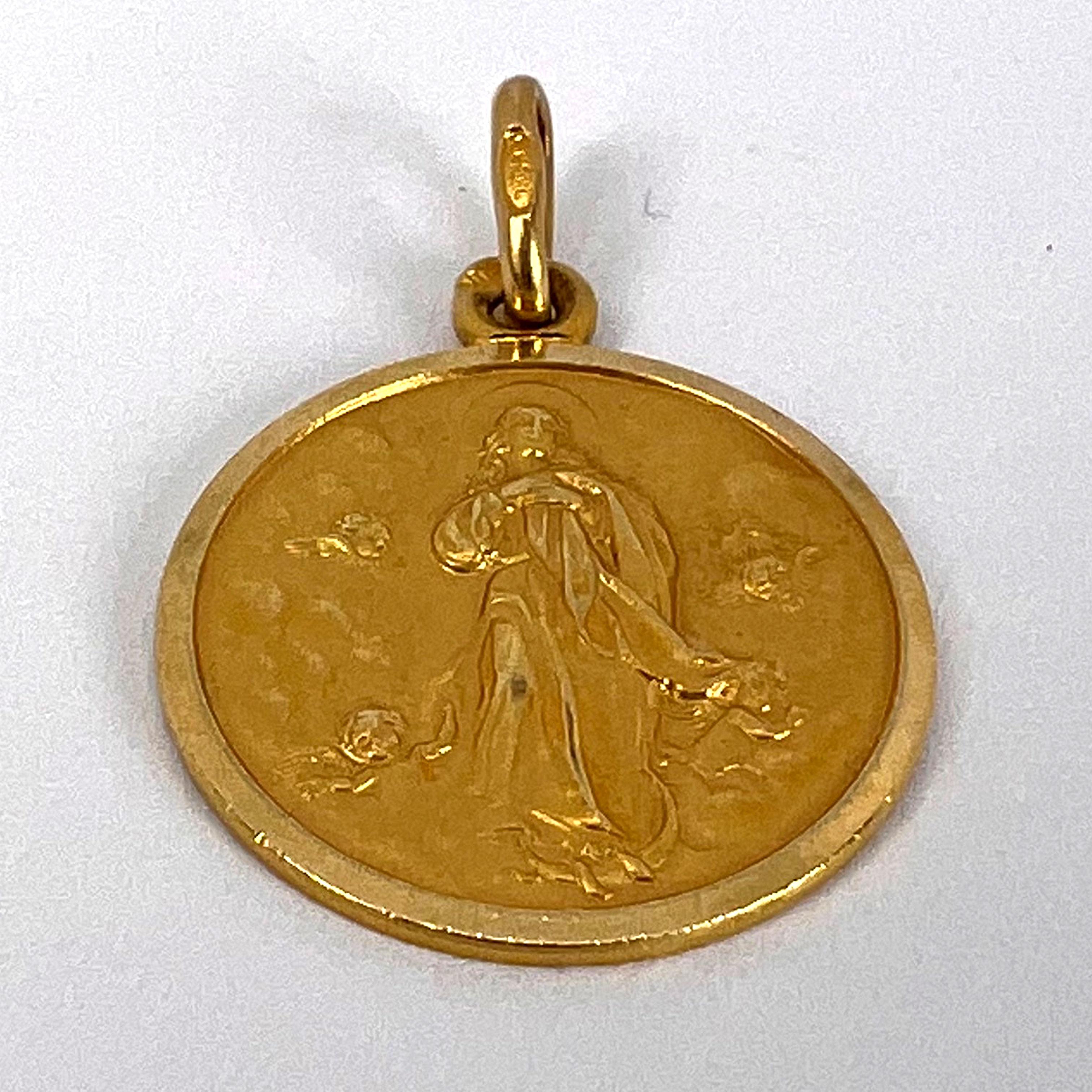 Italian Virgin Mary 18K Yellow Gold Charm Pendant  7