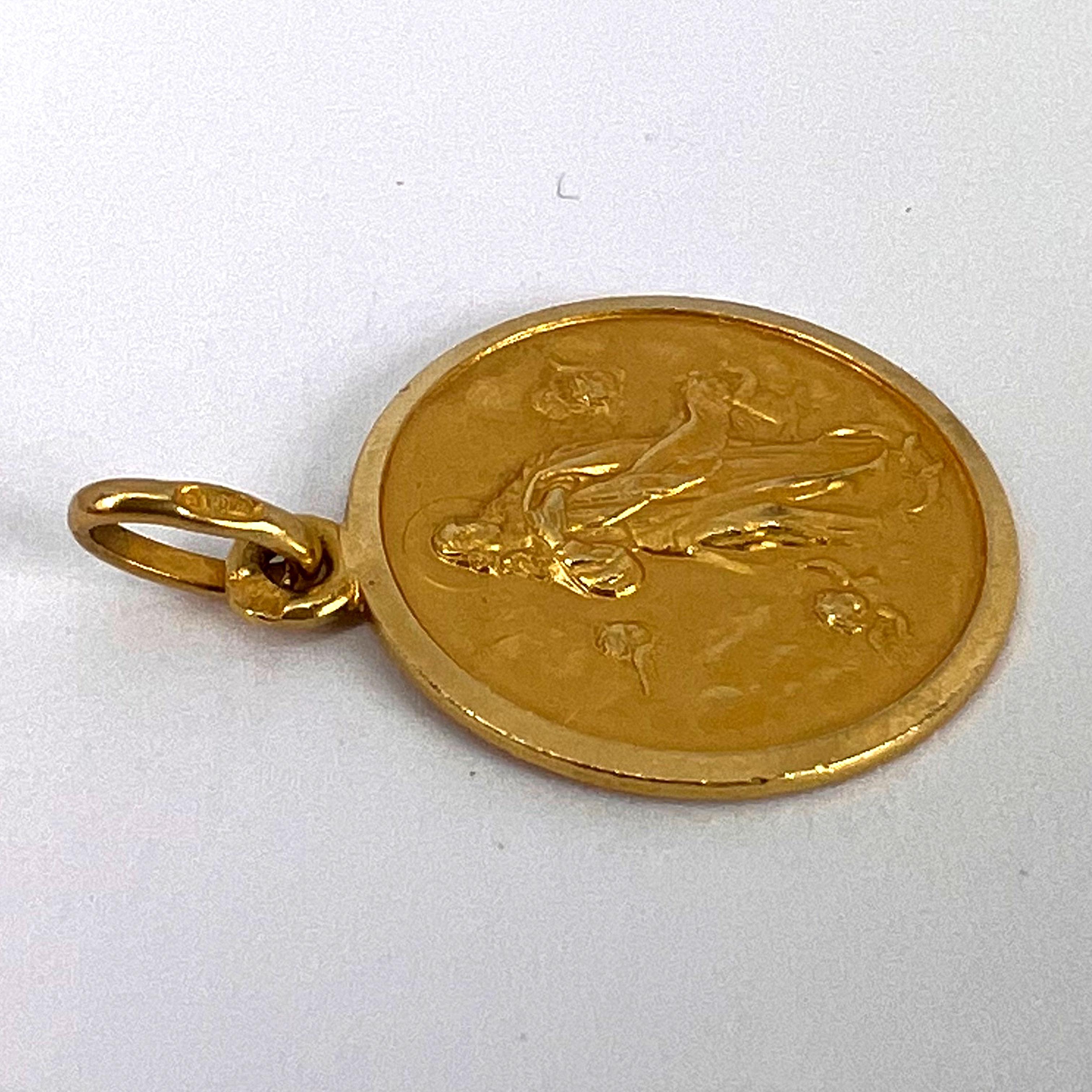 Italian Virgin Mary 18K Yellow Gold Charm Pendant 8