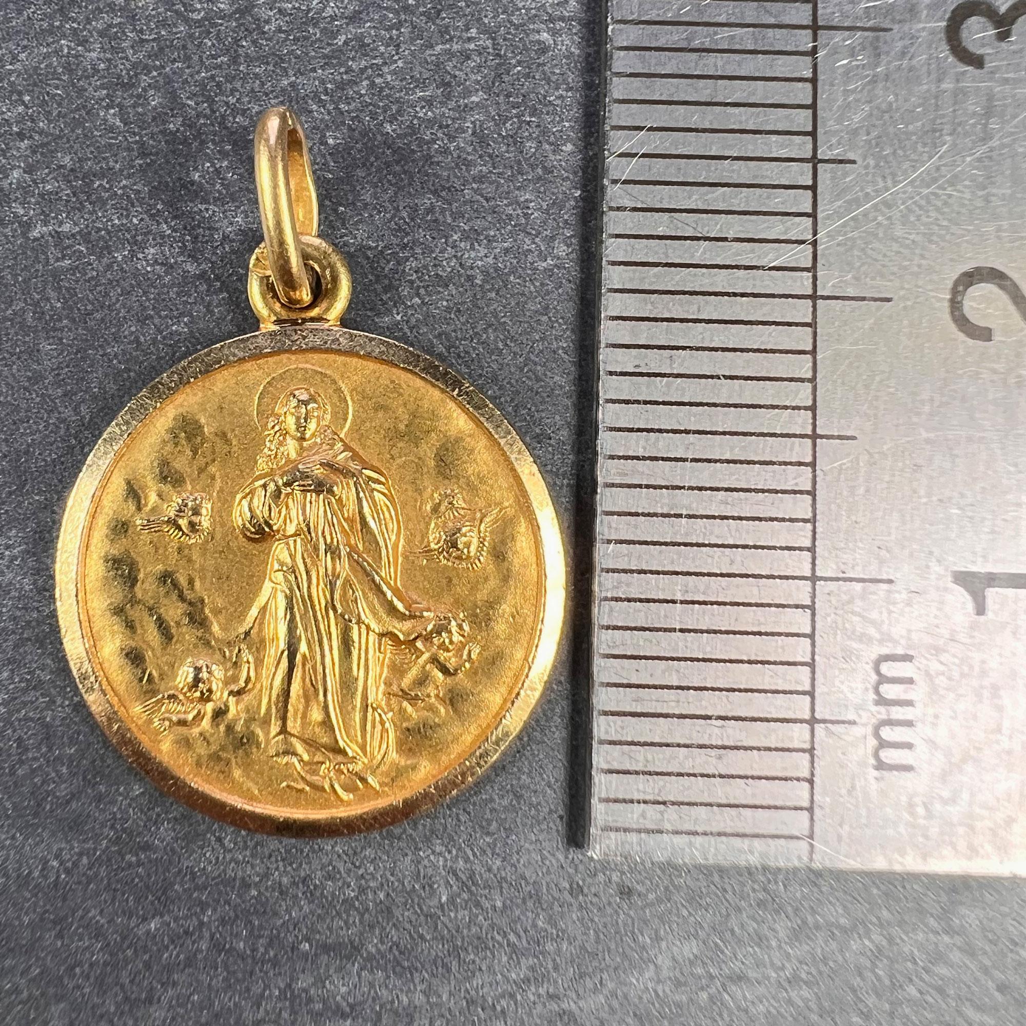 Italian Virgin Mary 18K Yellow Gold Charm Pendant  4
