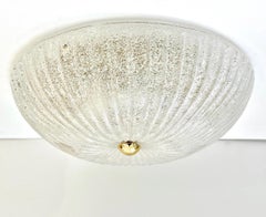 Italian Vistosi Reeded Frosted Crystal Clear Murano Glass Flushmount / Sconce