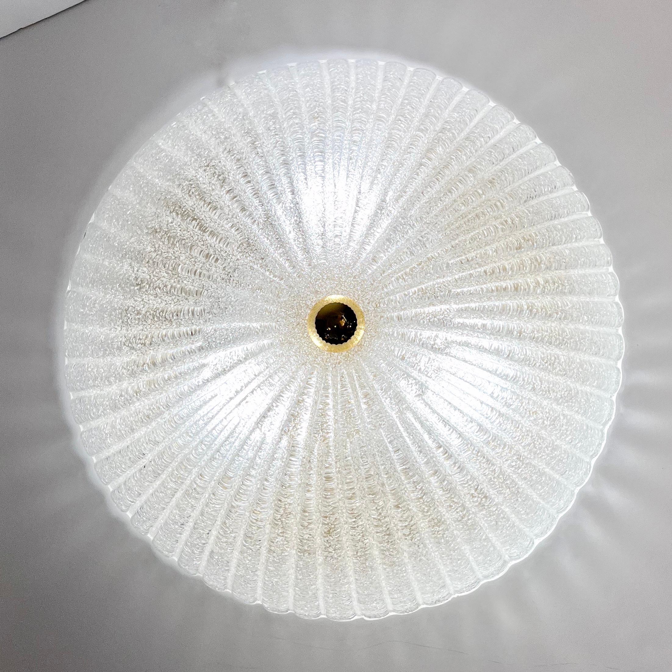 Organic Modern Italian Vistosi Reeded Frosted Crystal Clear Murano Glass Flushmount / Sconce