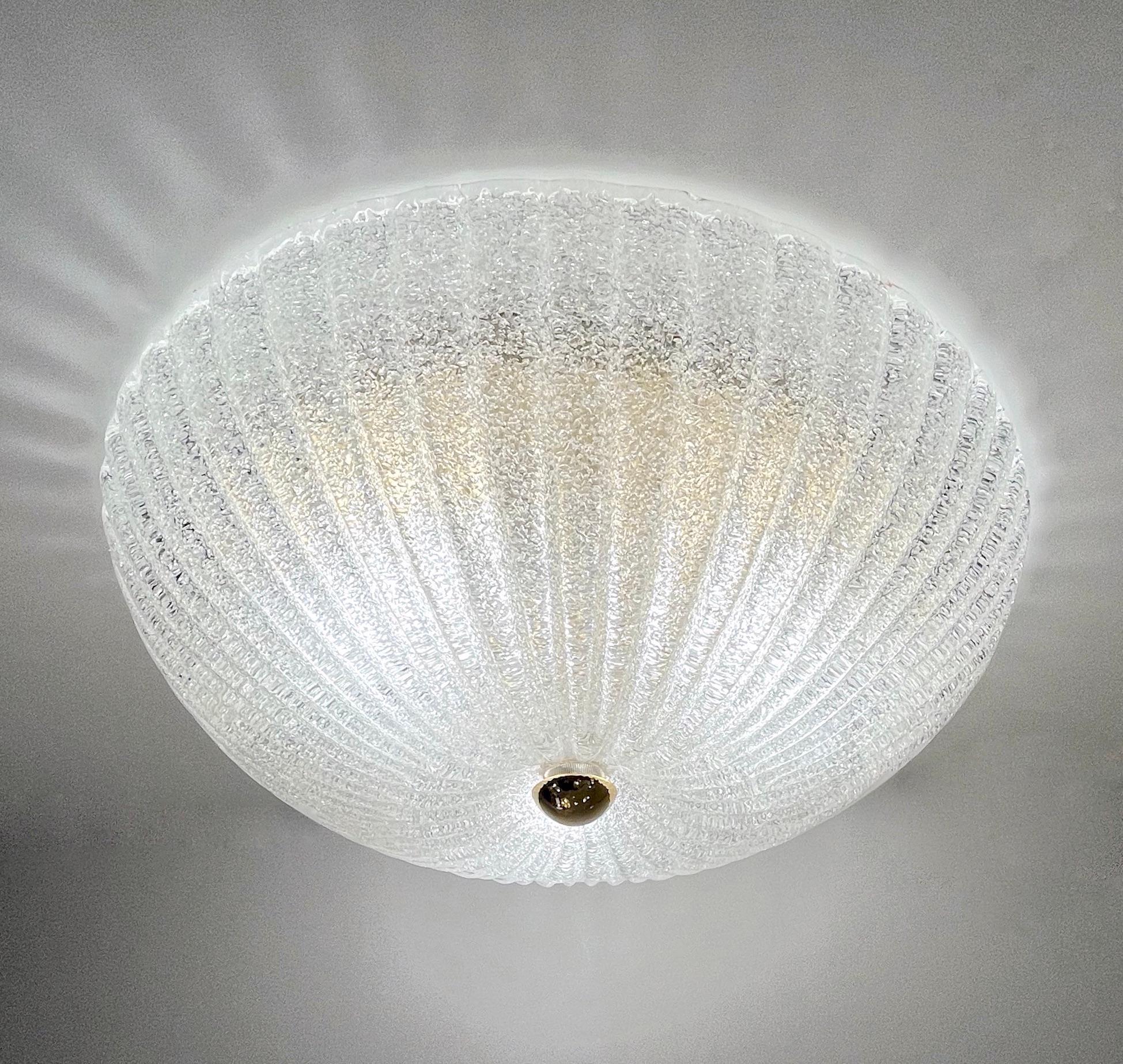 Contemporary Italian Vistosi Reeded Frosted Crystal Clear Murano Glass Flushmount / Sconce