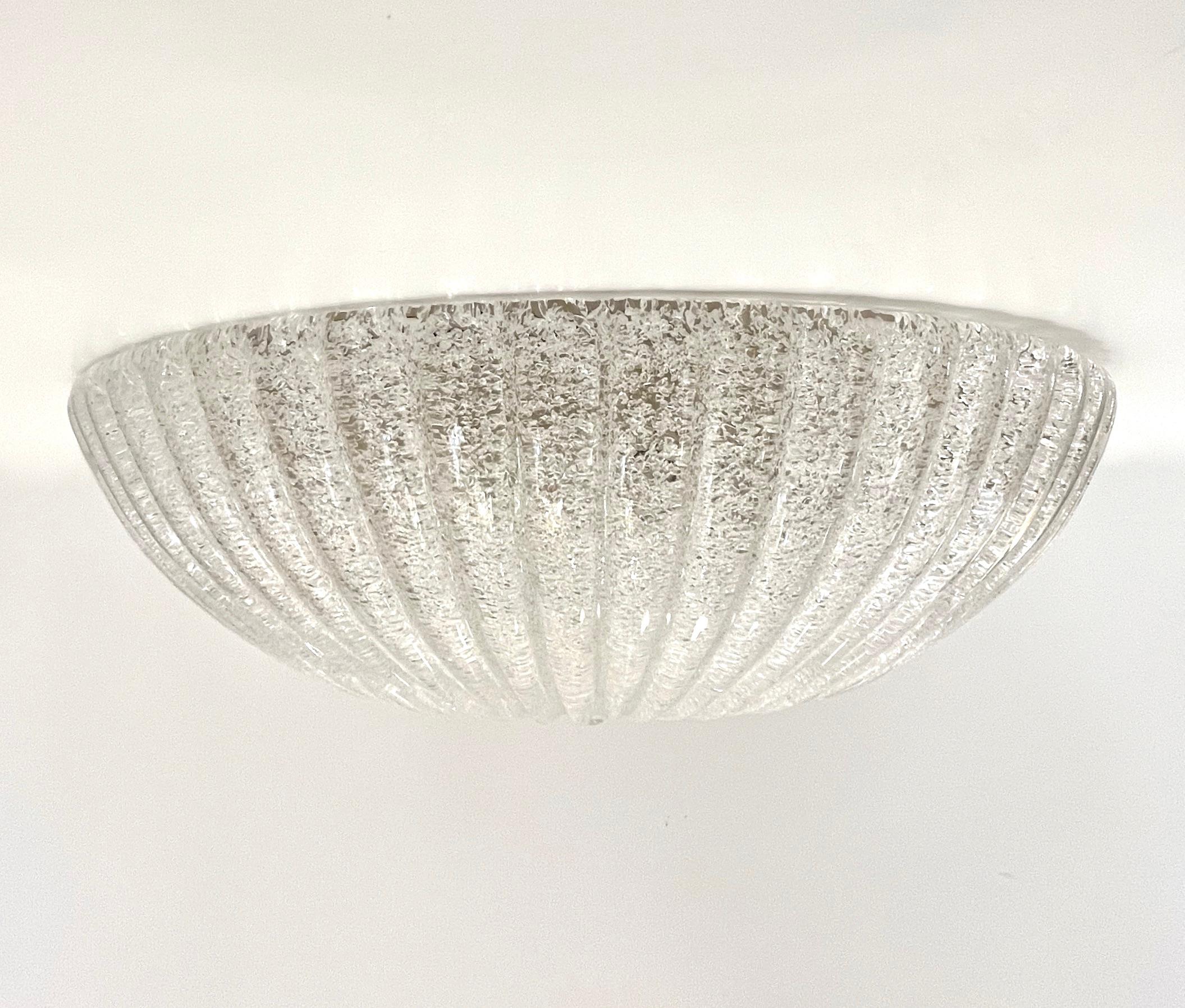 Italian Vistosi Reeded Frosted Crystal Clear Murano Glass Flushmount / Sconce 3