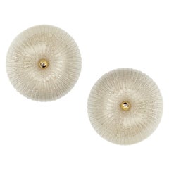 Italian Vistosi Reeded Frosted Crystal Clear Pair of Murano Glass Sconces