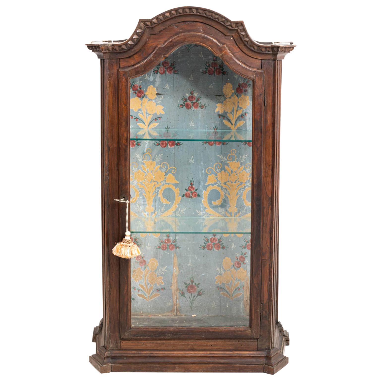 Italian Vitrine Walnut Wall Cabinet