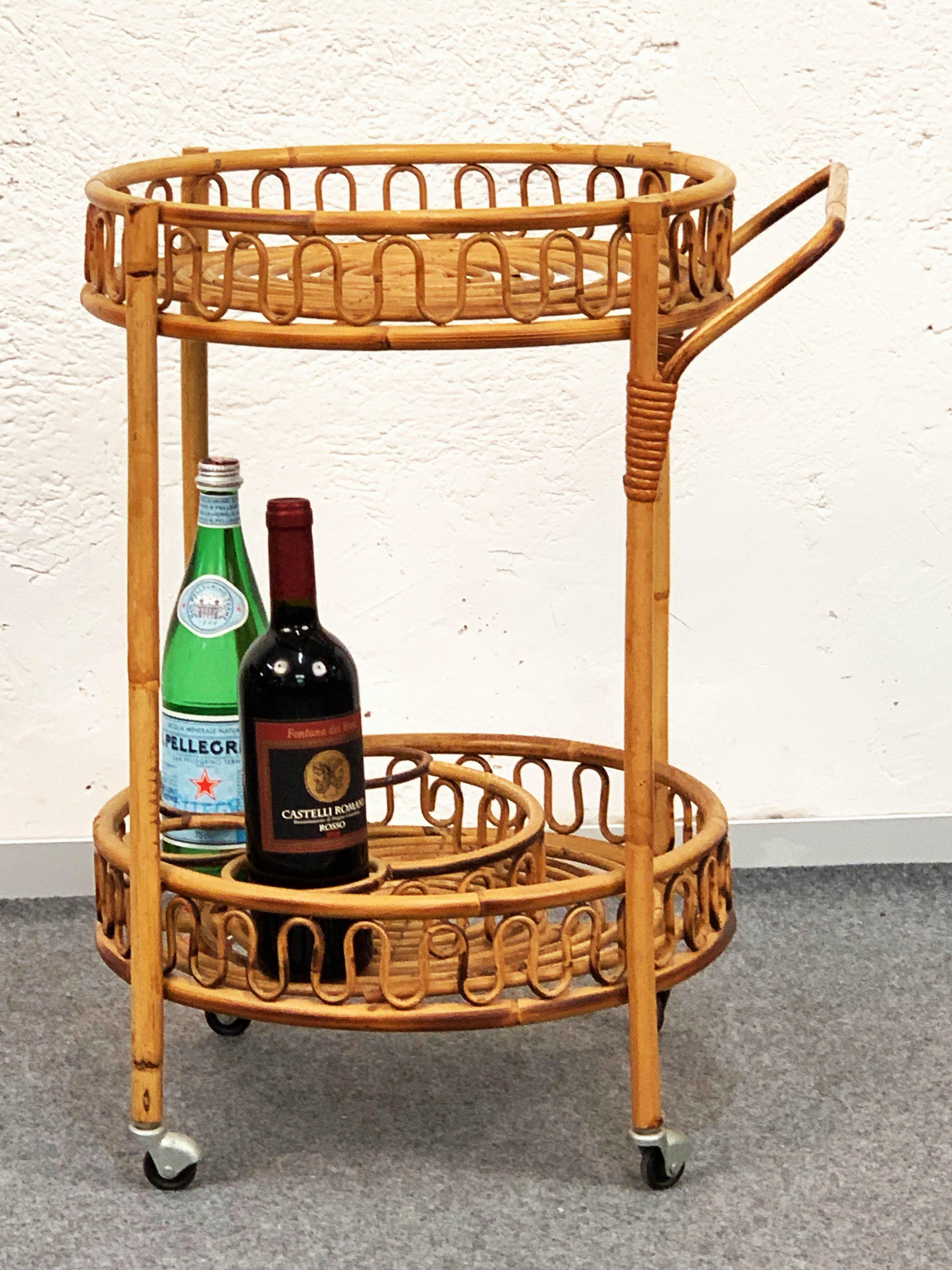 round rattan bar cart