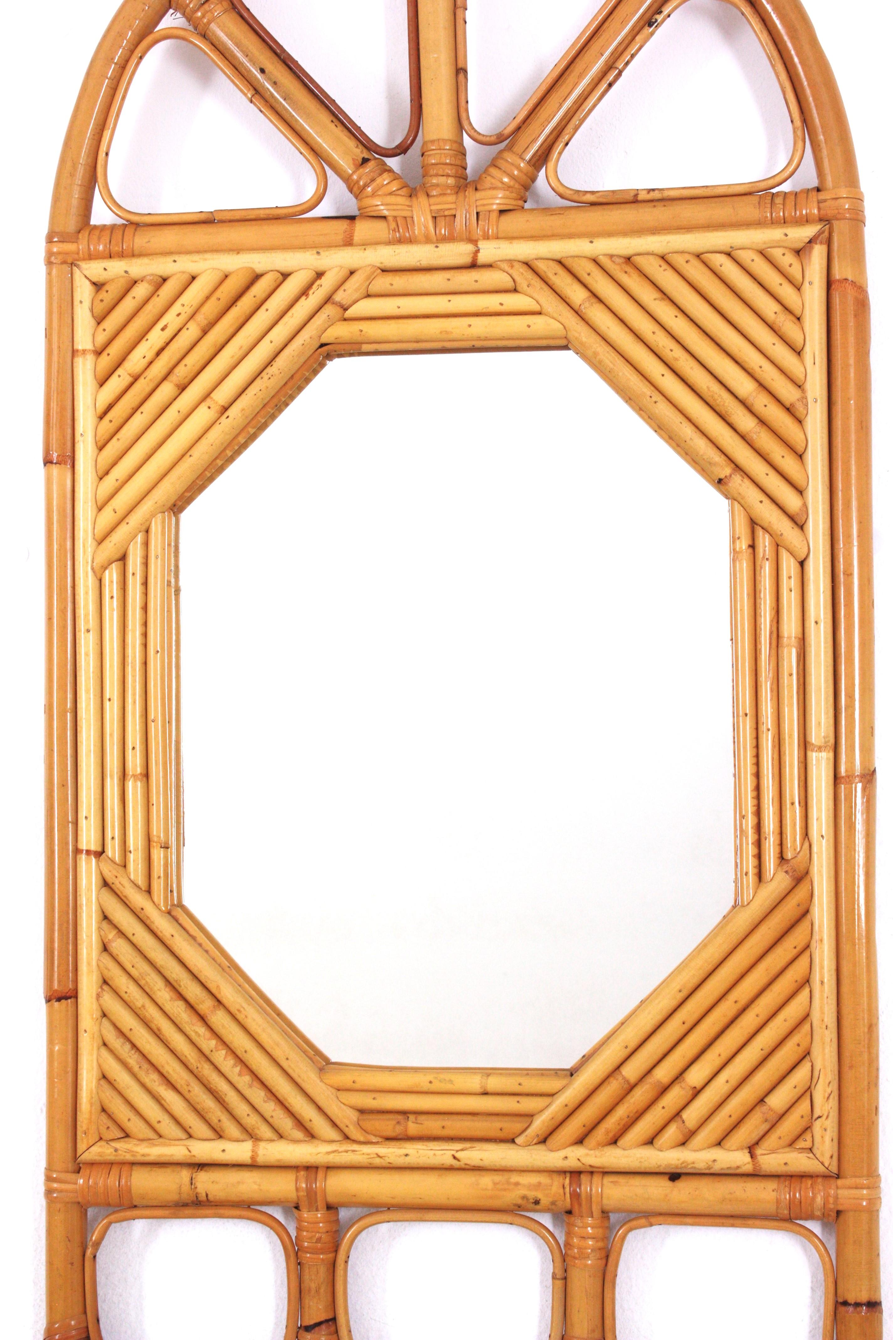 Italian Vivai del Sud Split Reed Rattan Arched Mirror For Sale 3