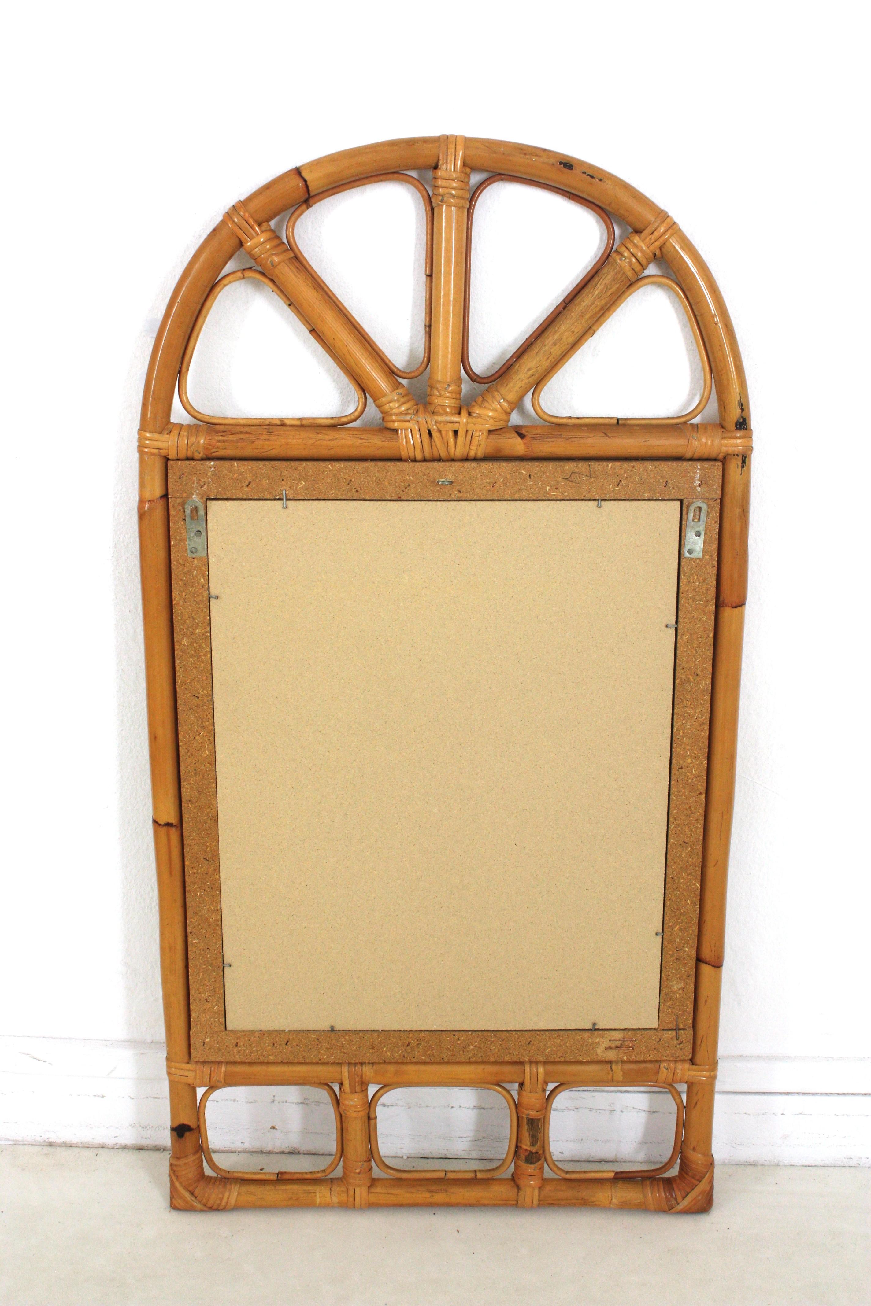 Italian Vivai del Sud Split Reed Rattan Arched Mirror For Sale 5