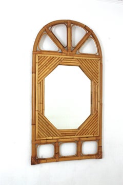 Italian Vivai del Sud Split Reed Rattan Arched Mirror