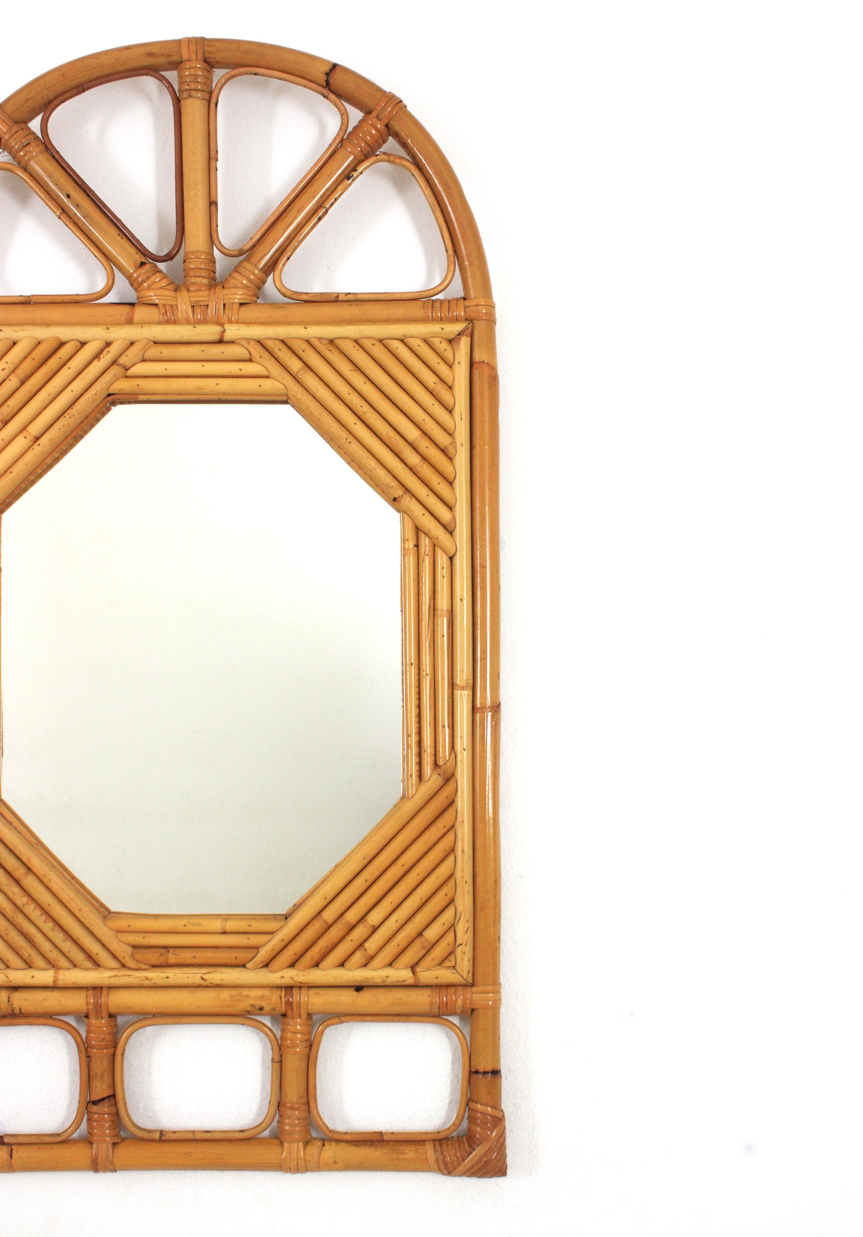 Italian Vivai del Sud Split Reed Rattan Arched Mirror For Sale 1